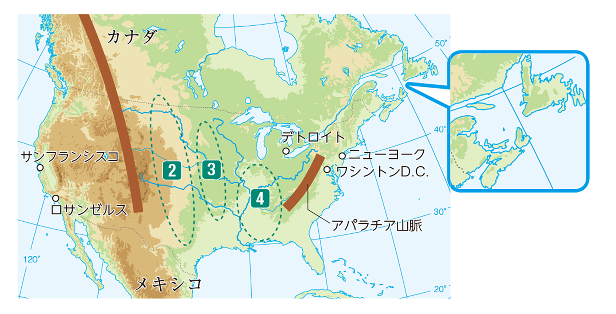 北アメリカ地図の例